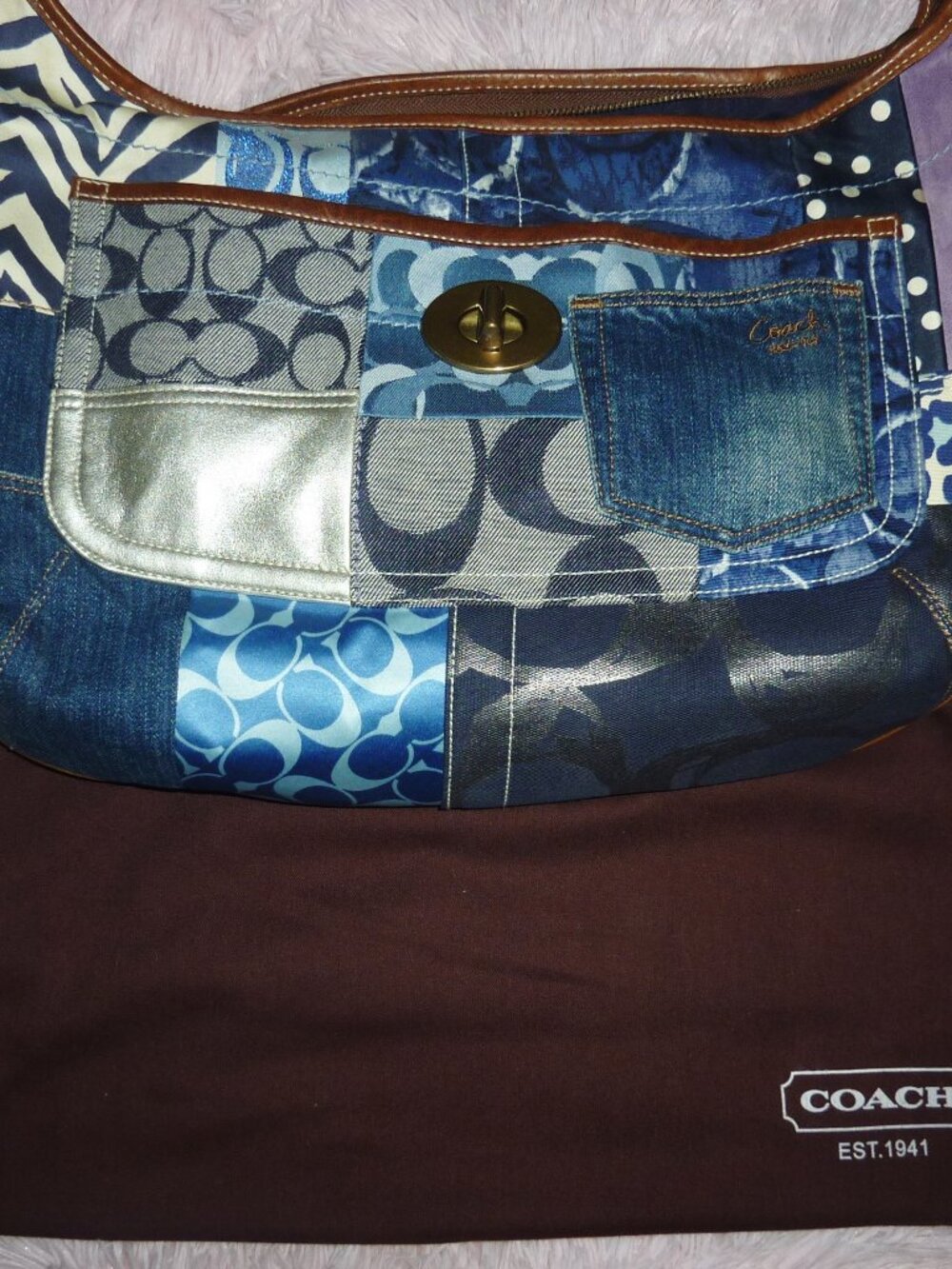 MINT Coach Patchwork Denim Leather Suede Hobo Bag Ergo XL Limited Edition Rare
